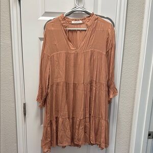 Women's Peach Long Sleeve Swing Dress